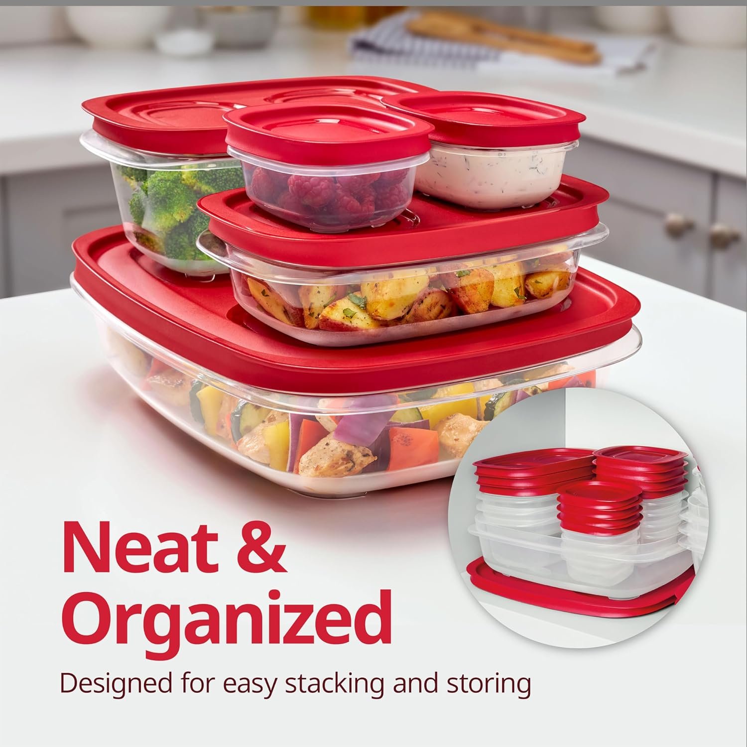 81Gyk9d4-IL._AC_SL1500_ Rubbermaid EasyStore Containers, 44-Piece Set, Food Storage Containers with Lids – Image 4